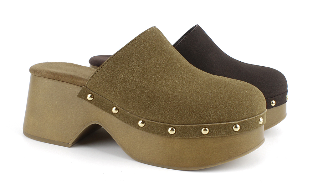Closed-Toe Suede Studded Wood-Look Platforms 3