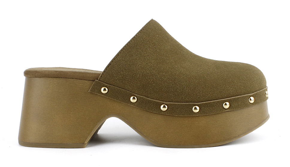 Closed-Toe Suede Studded Wood-Look Platforms