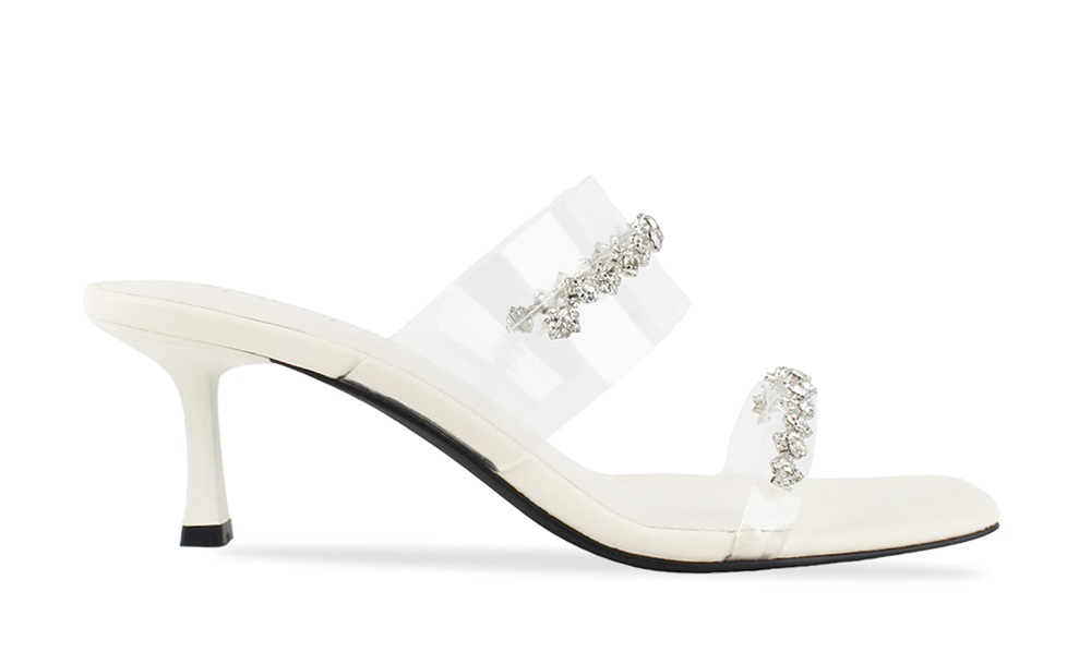 Crystal Trim Clear Strap Heeled Sandal