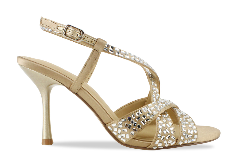 Crystal Embellished Satin High Heel Sandal