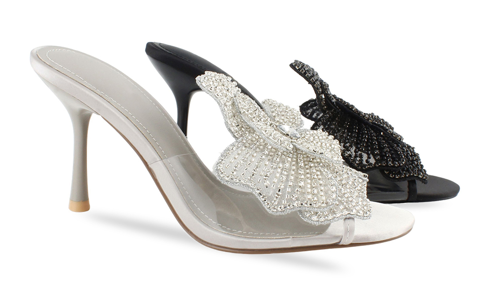 Crystal Floral Translucent High Heel Mule Sandal 3