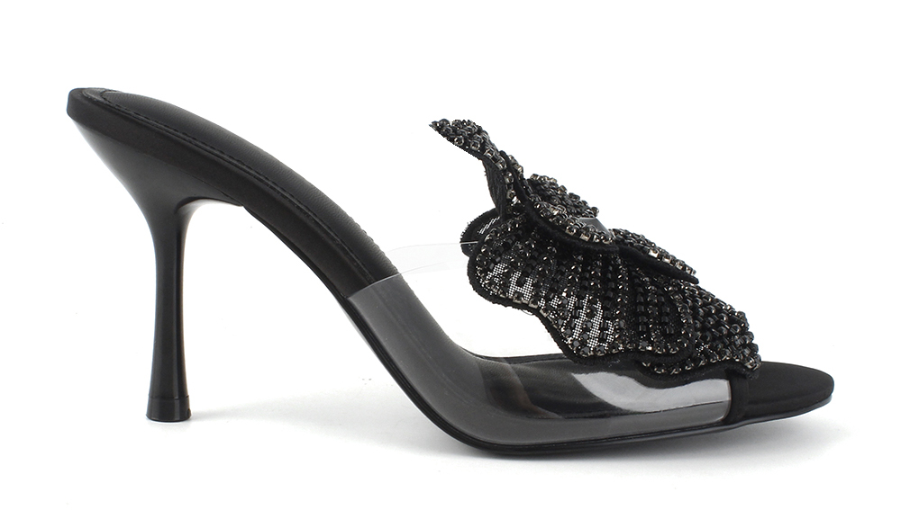 Crystal Floral Translucent High Heel Mule Sandal