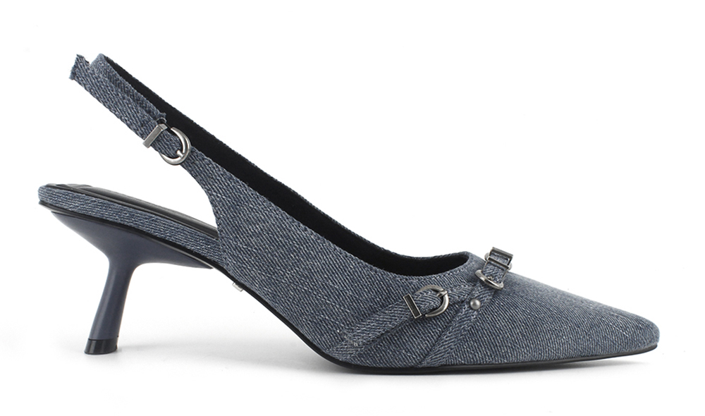 Denim Buckle Slingback Pump