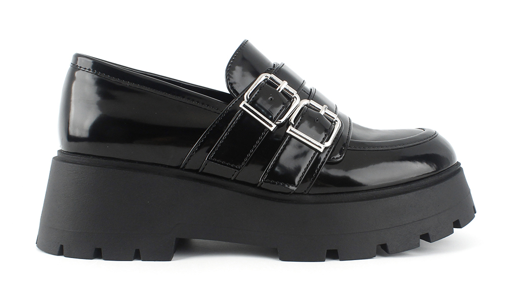 Double Buckle Strap Lug Sole Loafers