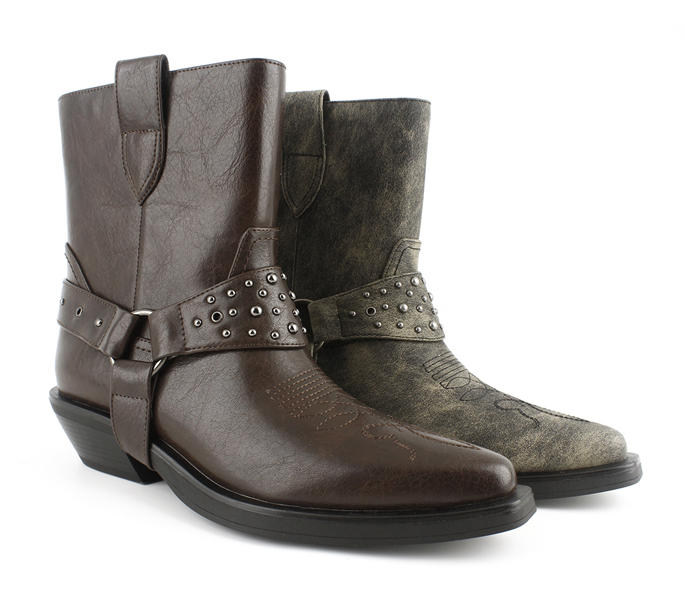 Embroidered Rivet Harness Western Boots 3
