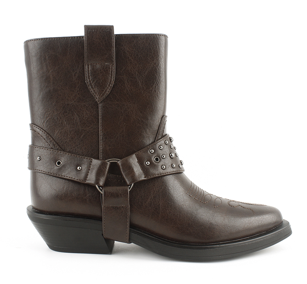 Embroidered Rivet Harness Western Boots