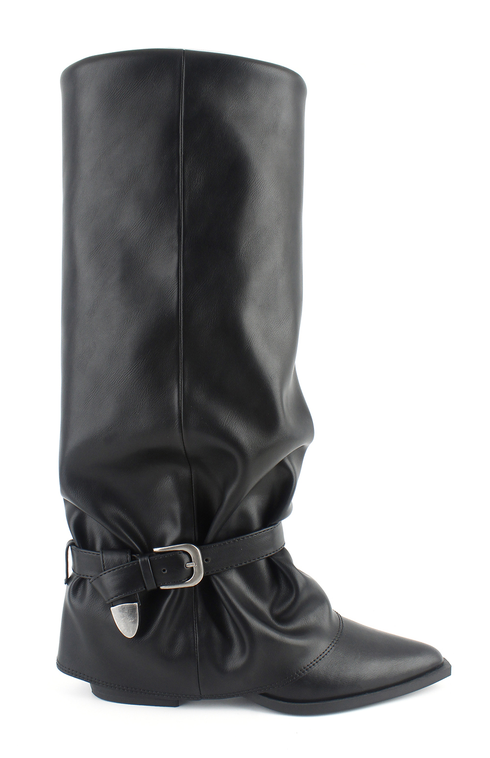 Fold-Over Buckled Pant Knee Boots