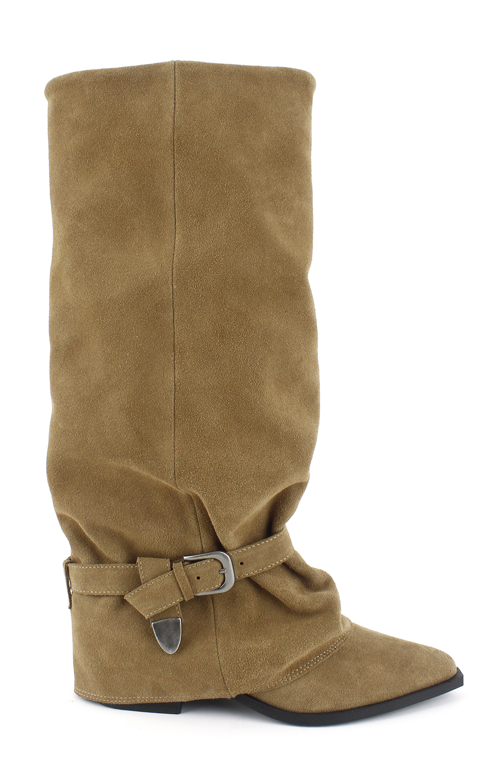 Fold-Over Buckled Pant Knee Boots 2