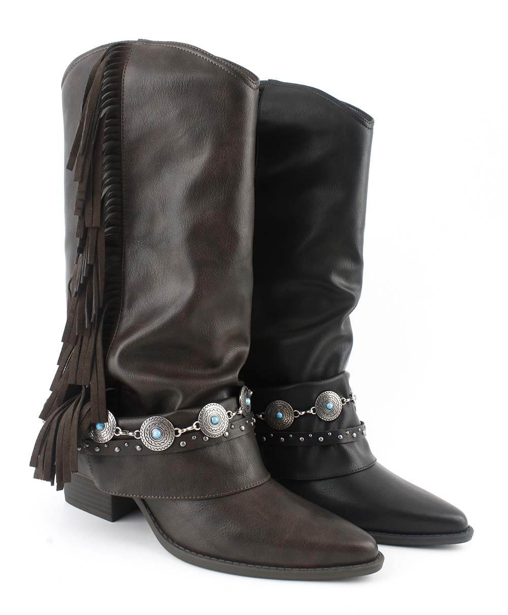 Fringe Fold-Over Hardware Western Boots 3