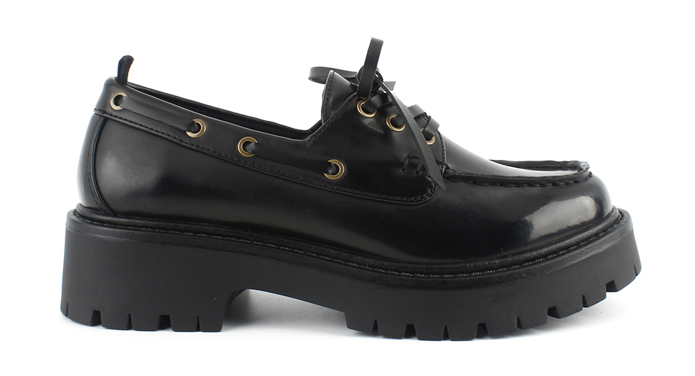 Metal Eyelet Laced Lug Sole Loafers