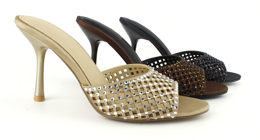 Openwork Rhinestone High Heel Mule Sandal 4