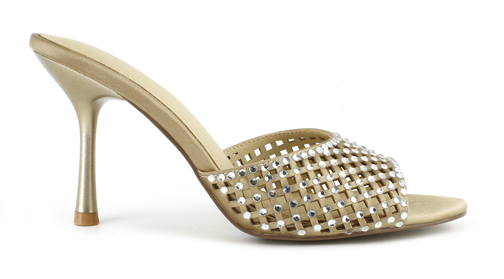 Openwork Rhinestone High Heel Mule Sandal 3