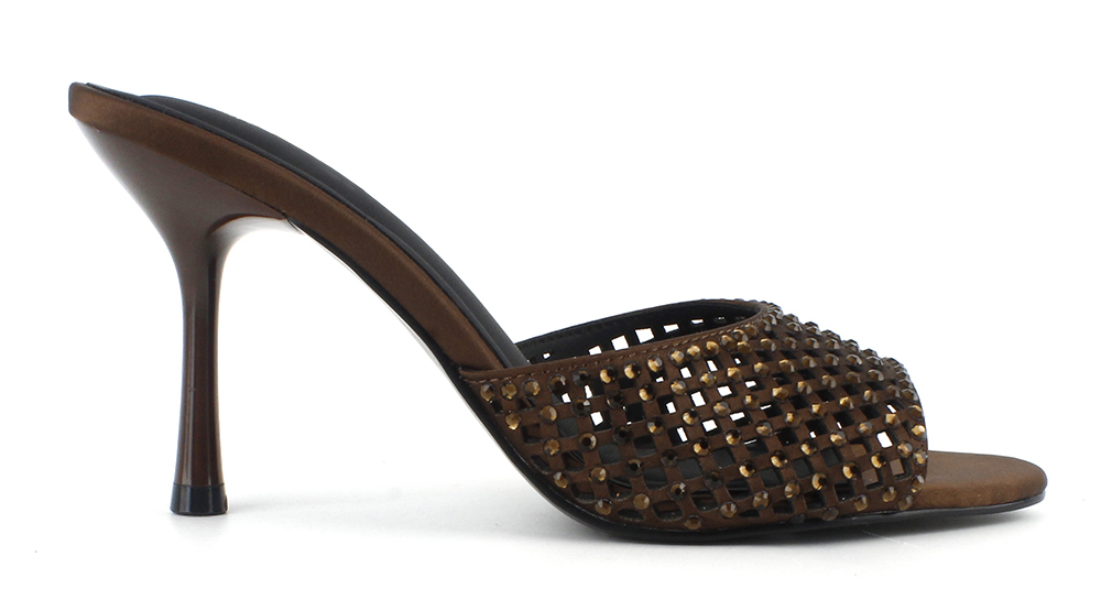 Openwork Rhinestone High Heel Mule Sandal 2