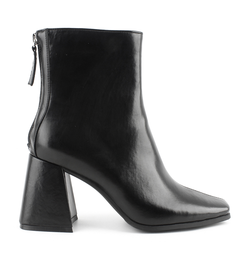 Patent Leather Square Toe Back Zip Block Heel Boots 2