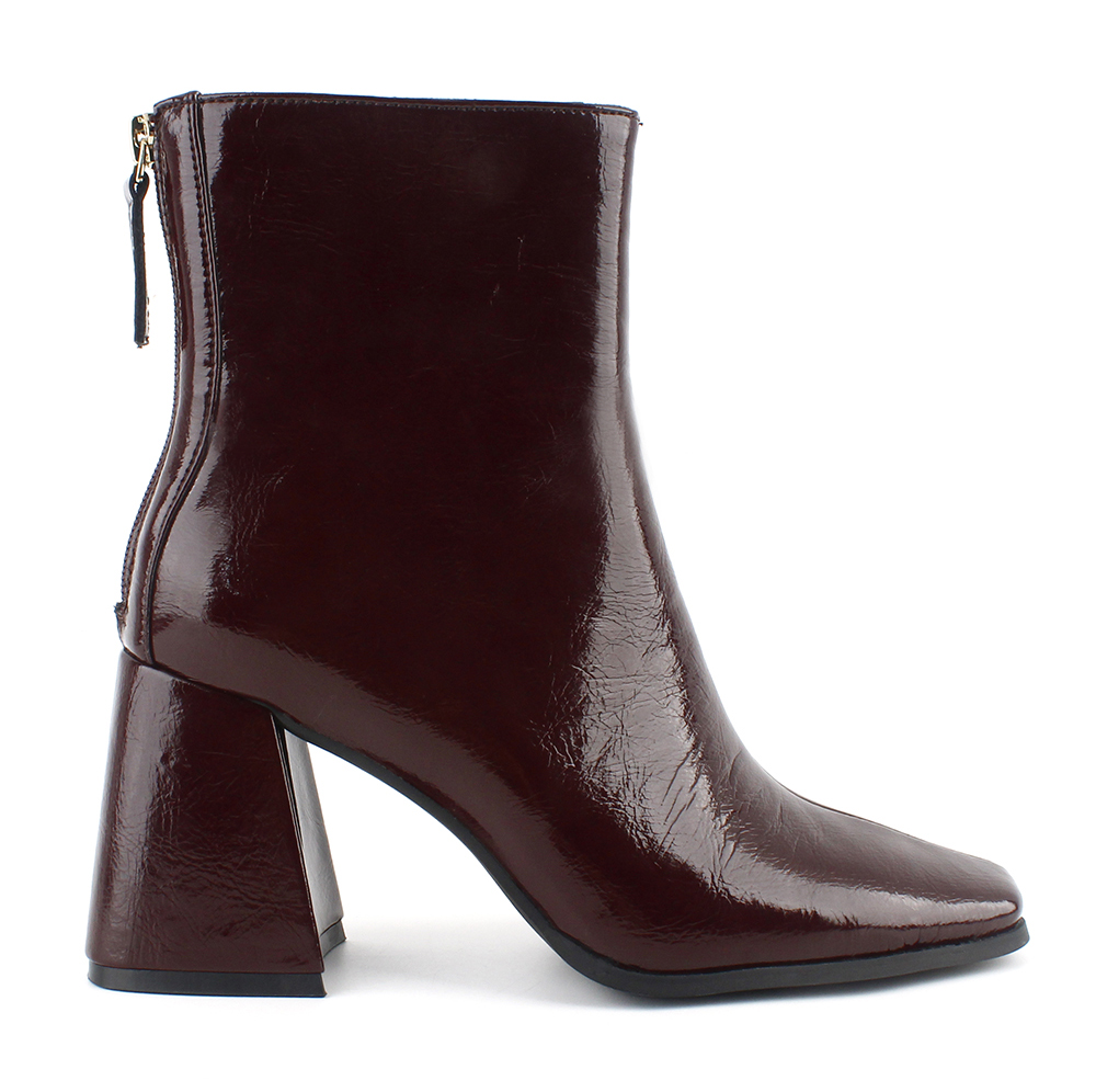 Patent Leather Square Toe Back Zip Block Heel Boots
