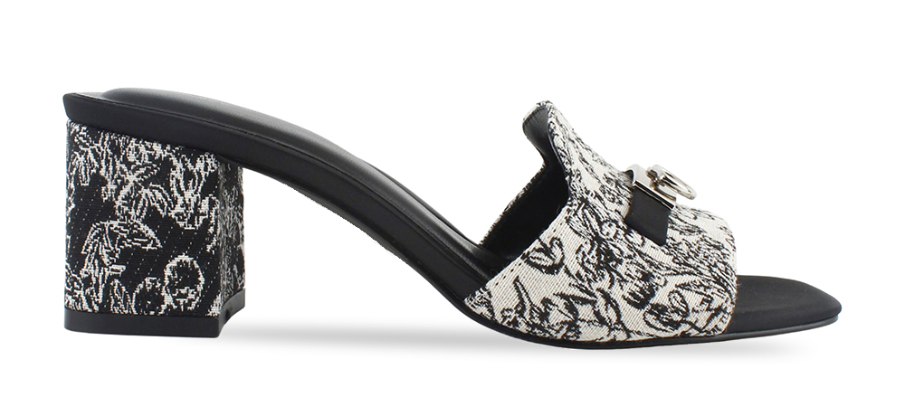 Jacquard Hardware Strap Block Heel Mule Sandal