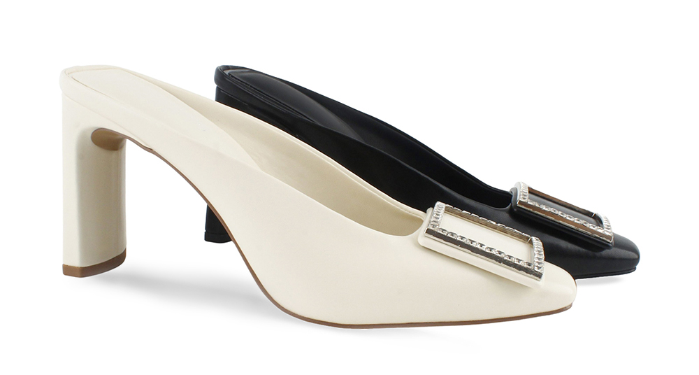 Rhinestone Buckle Block Heel Mule Pump 3