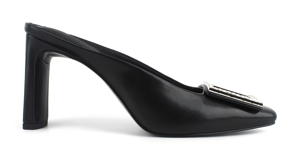 Rhinestone Buckle Block Heel Mule Pump 2