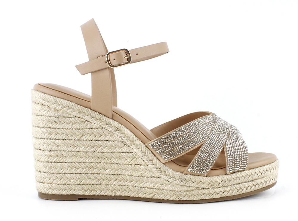Rhinestone Crisscross Raffia Wedge Platforms