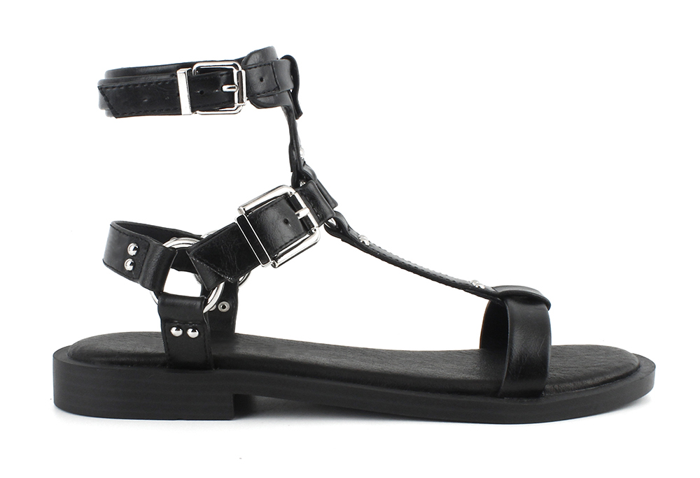 Studded Buckle Strappy Gladiator Flat Sandal