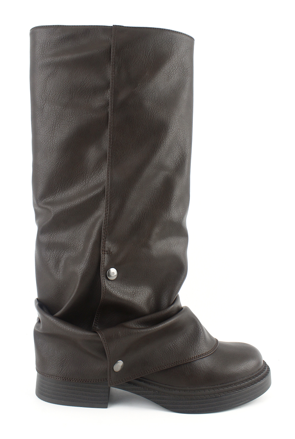 Studded Fold-Over Shaft Chunky Boots