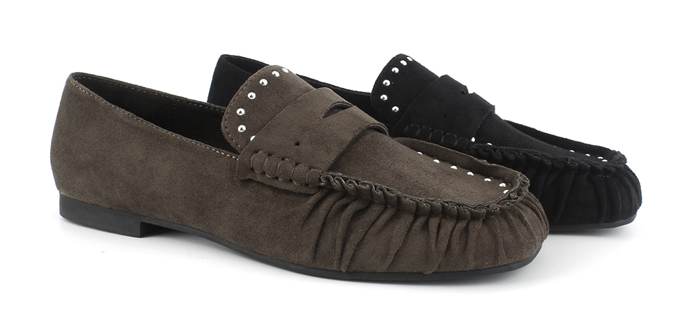 Studded Gathered Vamp Flat Loafers 3