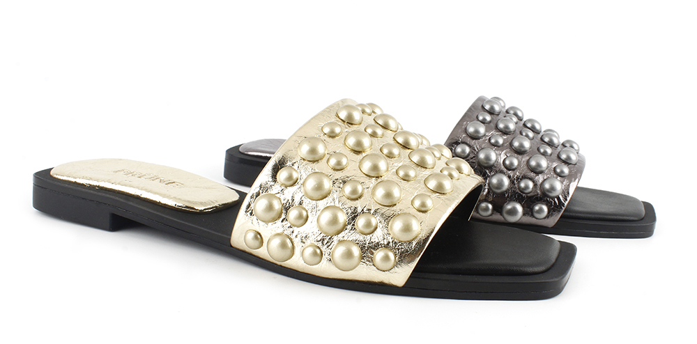 Studded Metallic Flat Slides 3