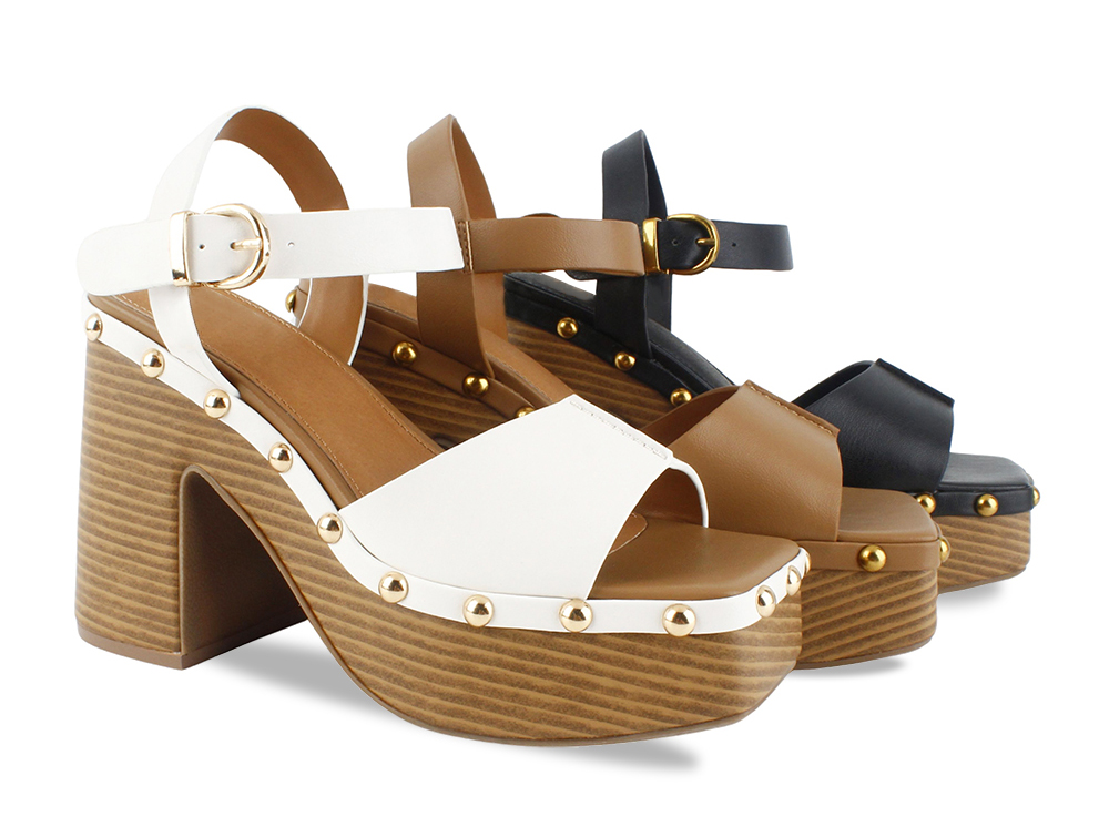 Studded Wood-Look Ankle-Strap Platforms 4