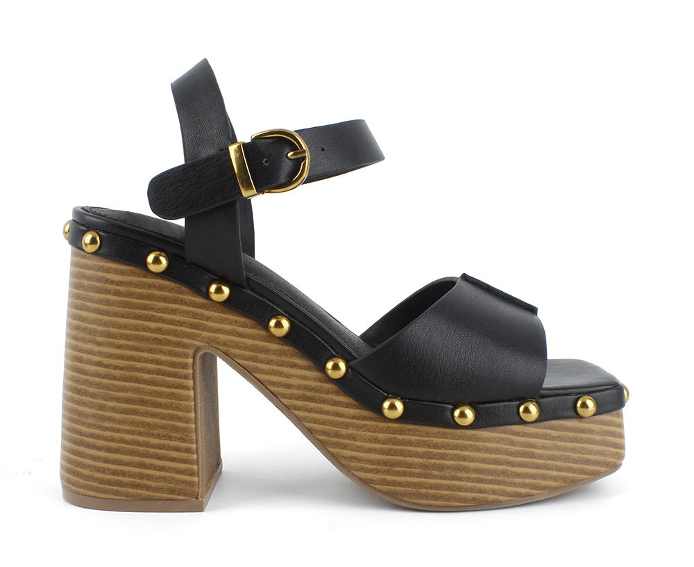 Studded Wood-Look Ankle-Strap Platforms 3
