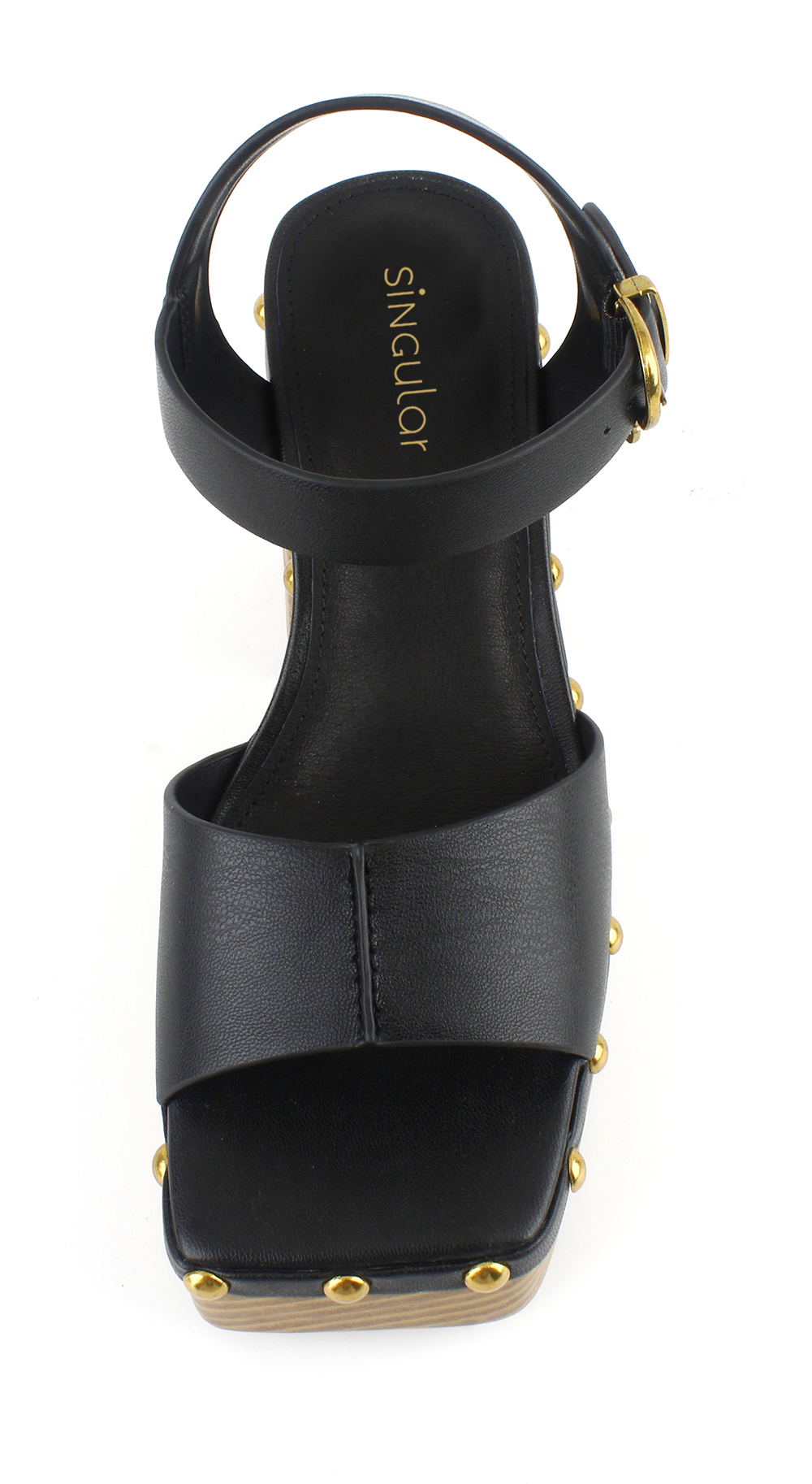 Studded Wood-Look Ankle-Strap Platforms 5