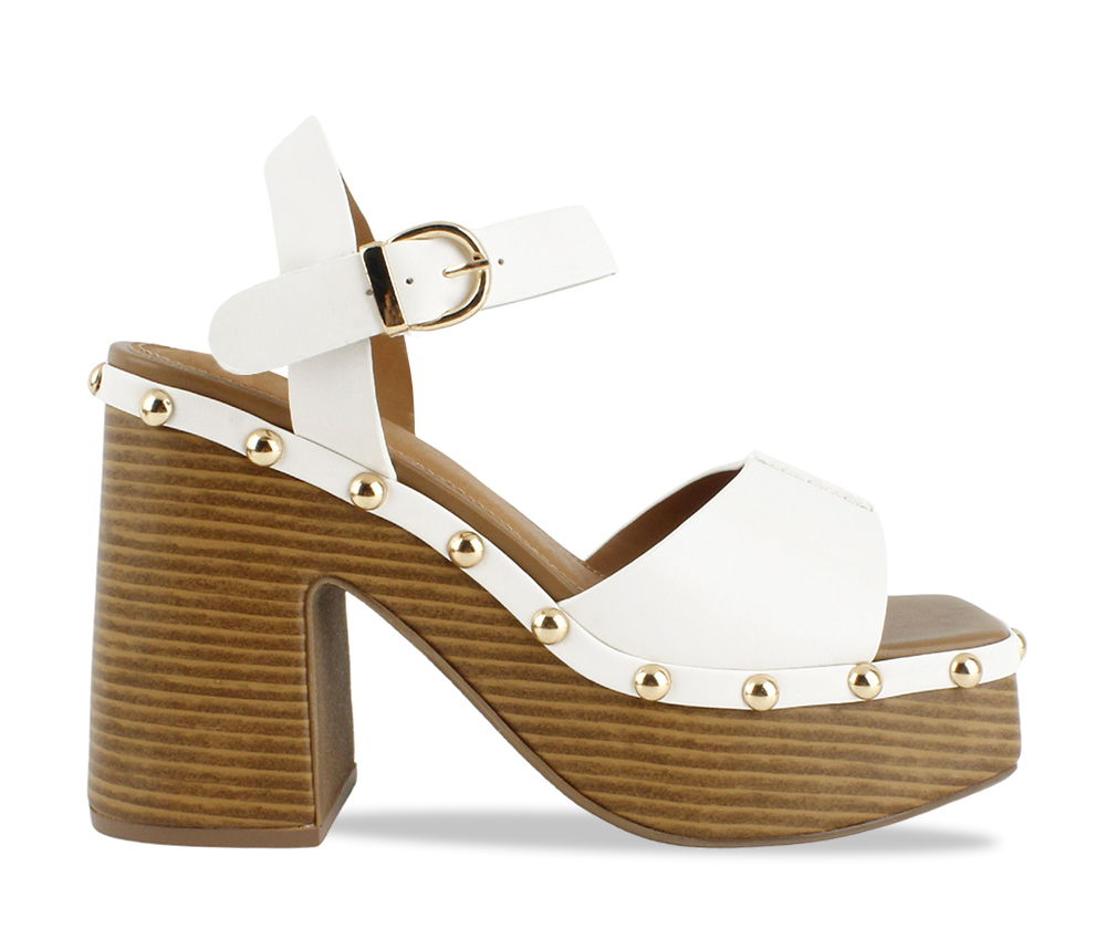 Studded Wood-Look Ankle-Strap Platforms