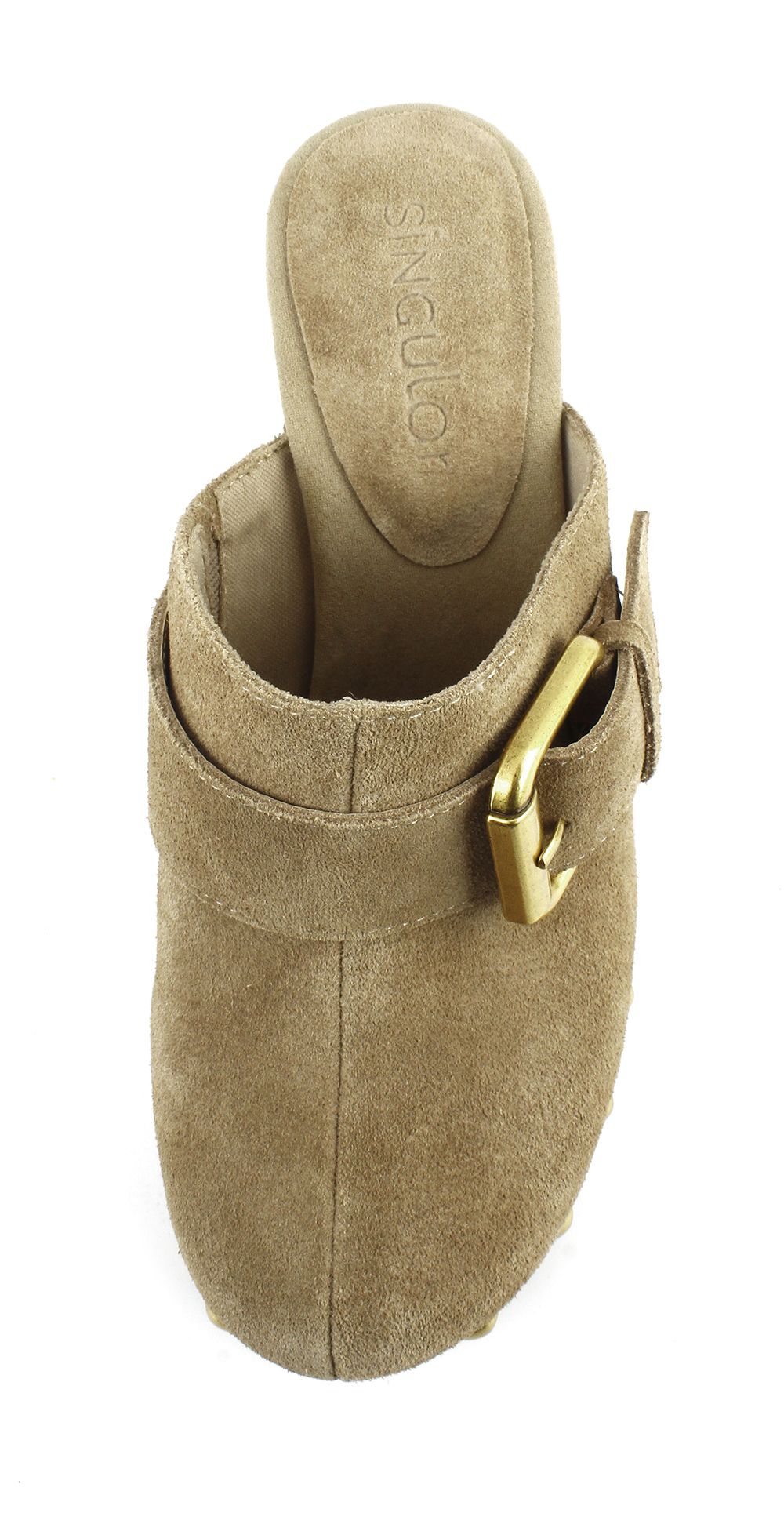 Suede Buckle Studded High Heel Clogs 4