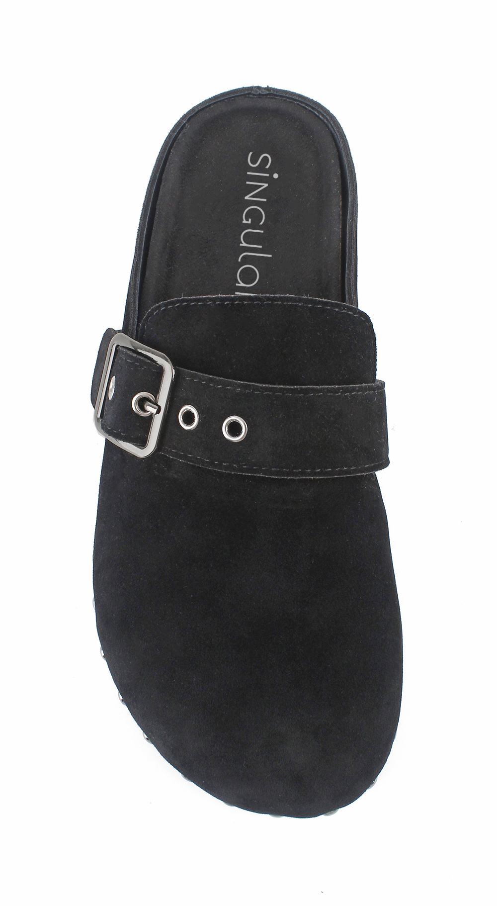 Suede Eyelet Strap Studded Flat Clogs 3