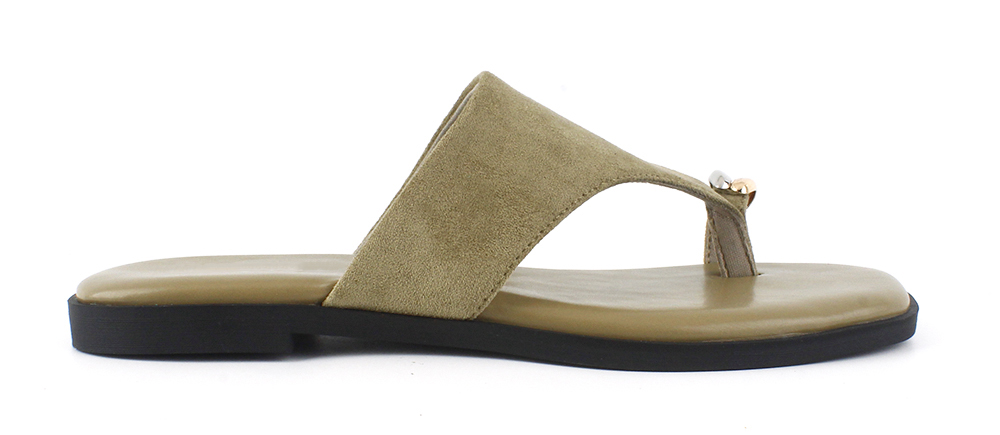 Suede Toe Loop Flat Sandal