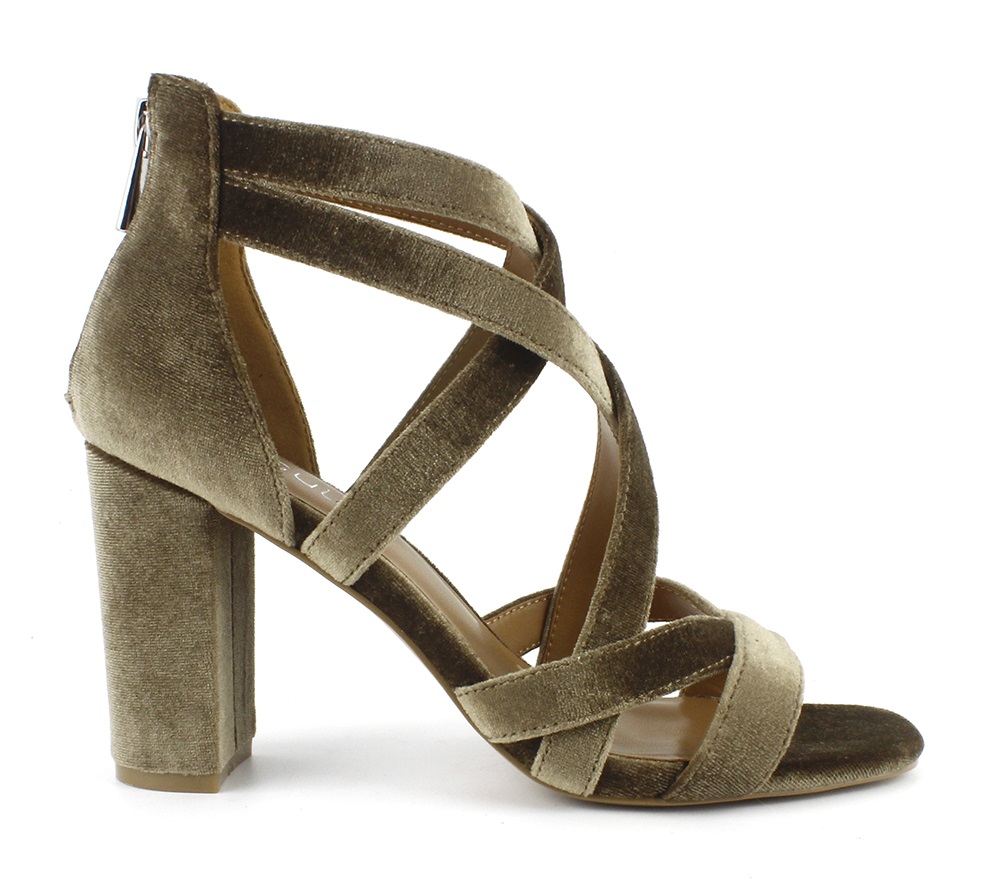 Velvet Criss Cross Block Heel Sandal