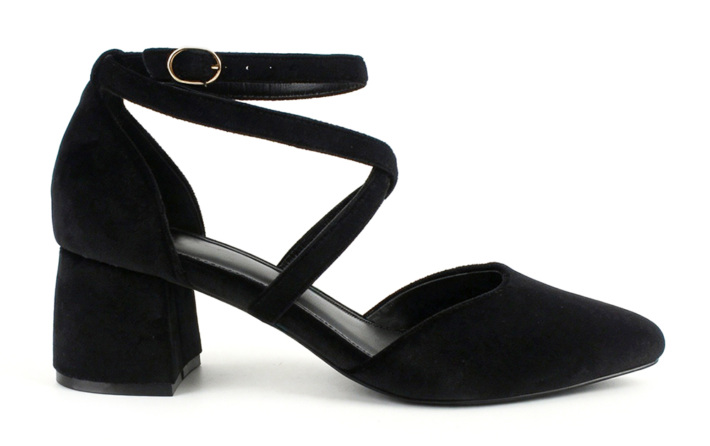 Velvet Crisscross Strap Block Heel Pump 2