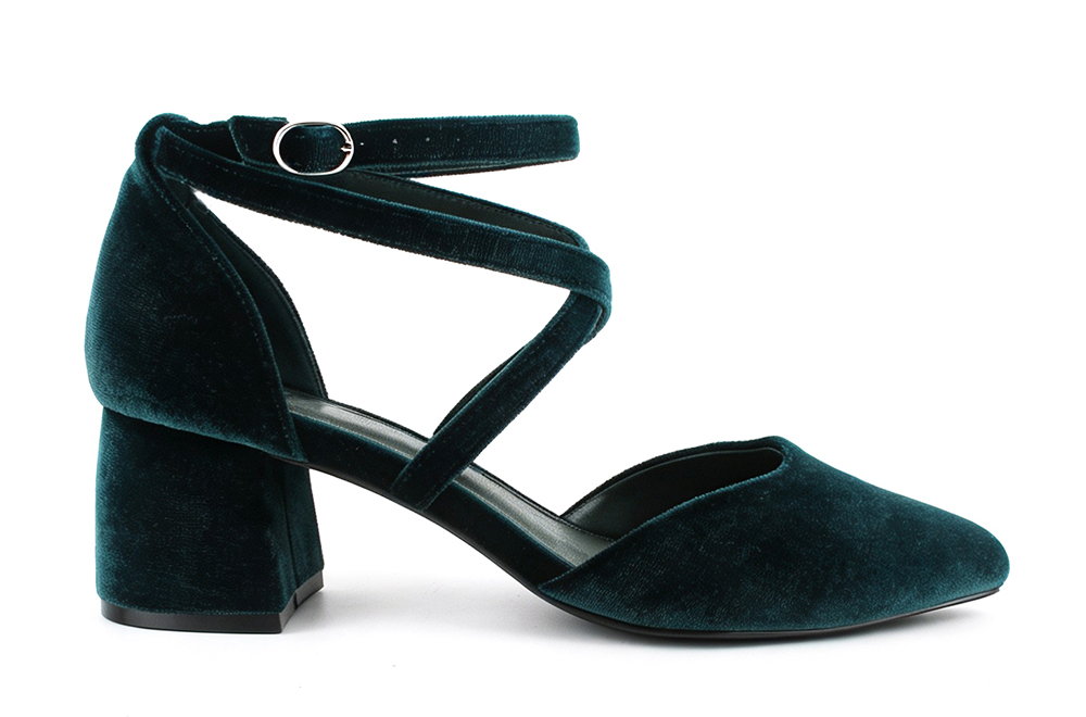 Velvet Crisscross Strap Block Heel Pump 3