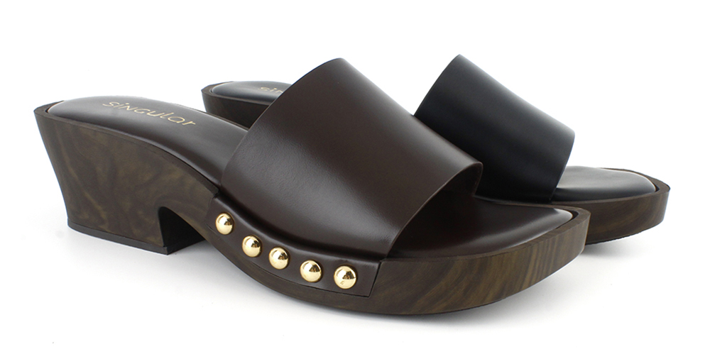 Wide Band Studded Dark Wood Platforms 3