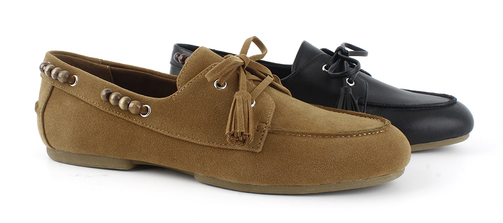 Wood Bead Tassel Laced Flat Boat Loafers 3