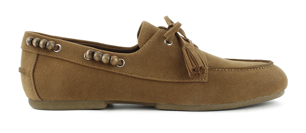 Wood Bead Tassel Laced Flat Boat Loafers 2
