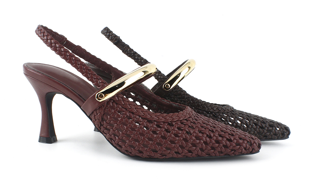 Woven Slingback Pumps with Gold Tone Detail 3