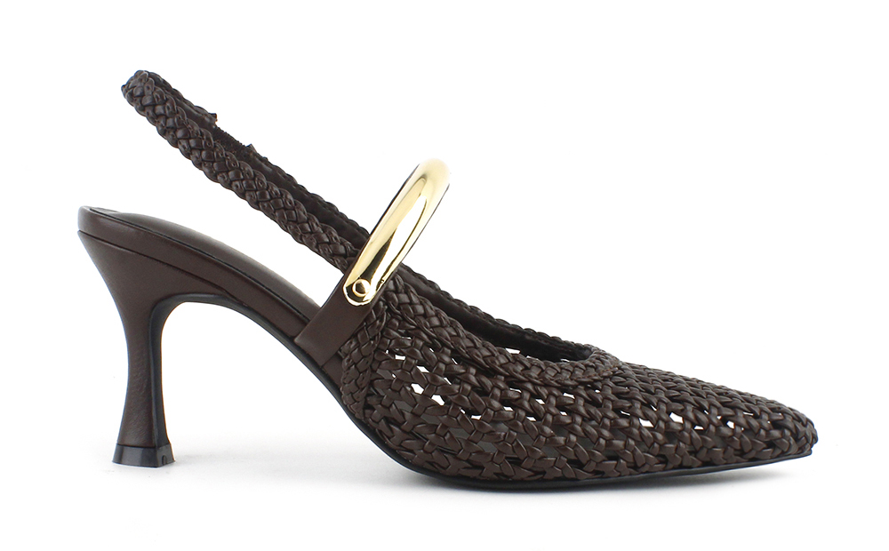 Woven Slingback Pumps with Gold Tone Detail