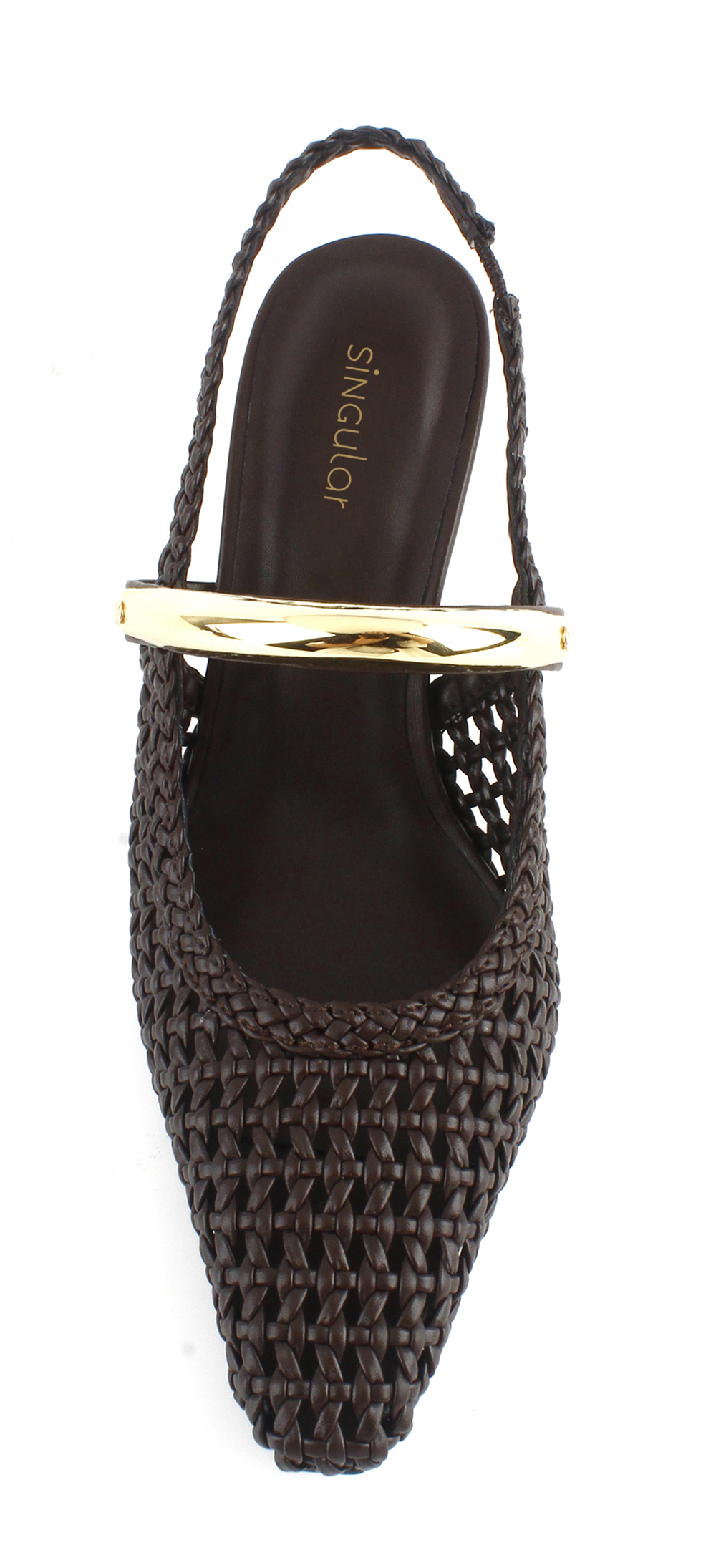 Woven Slingback Pumps with Gold Tone Detail 4